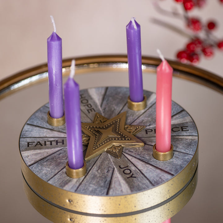Advent Candle Holder - Mini - Candles Included - Wood - Star Design