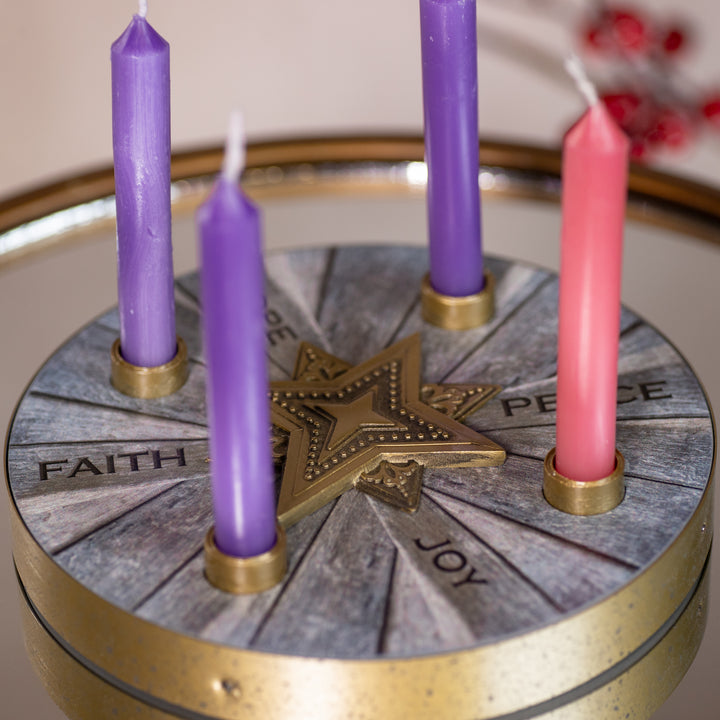 Advent Candle Holder - Mini - Candles Included - Wood - Star Design