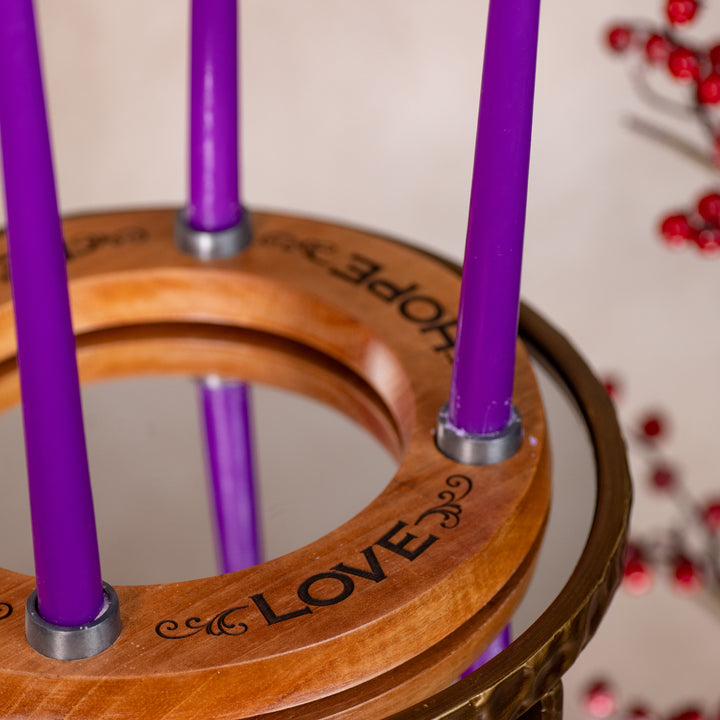 Advent Wreath - Cedar - Engraved - Candles Included - 10.25" Diameter