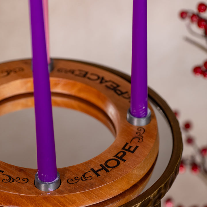Advent Wreath - Cedar - Engraved - Candles Included - 10.25" Diameter