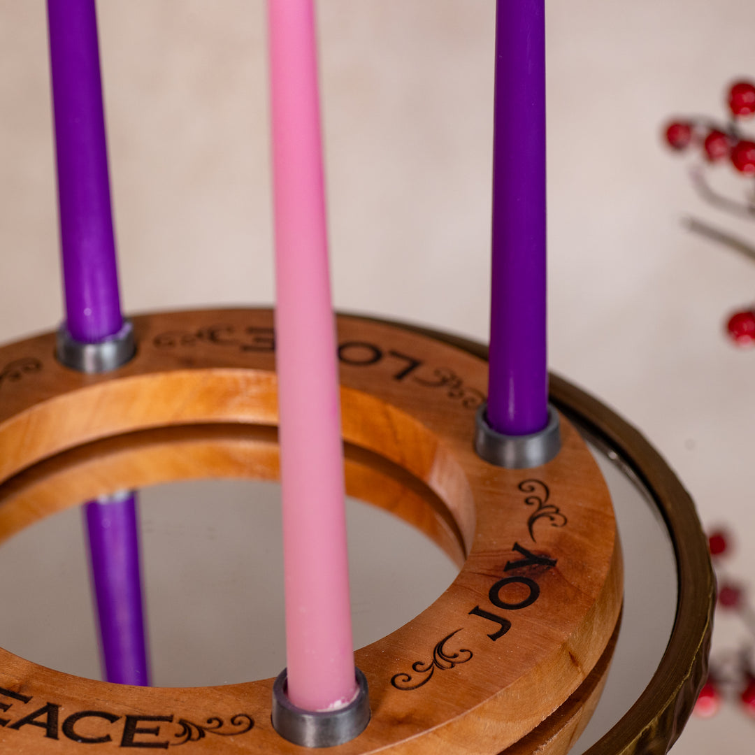 Advent Wreath - Cedar - Engraved - Candles Included - 10.25" Diameter