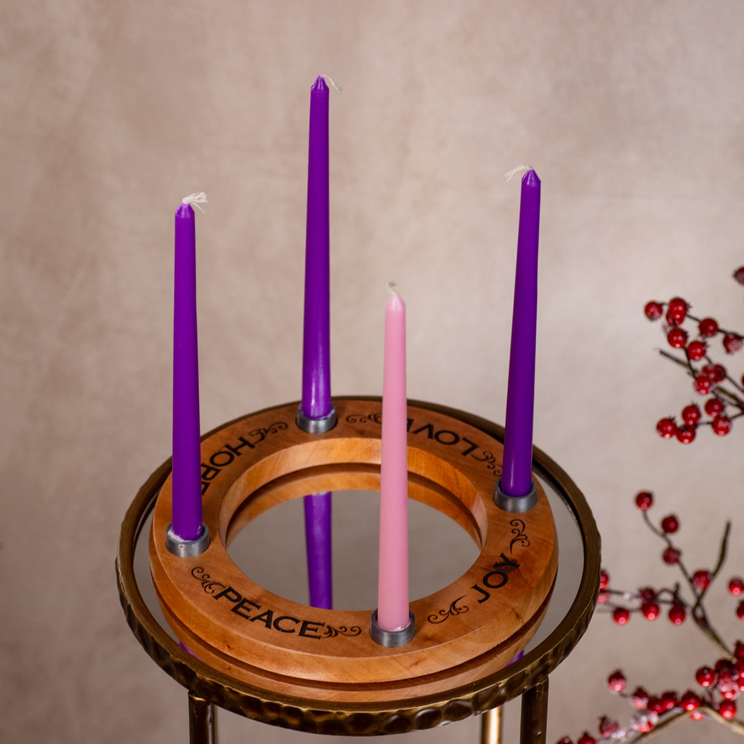 Advent Wreath - Cedar - Engraved - Candles Included - 10.25" Diameter