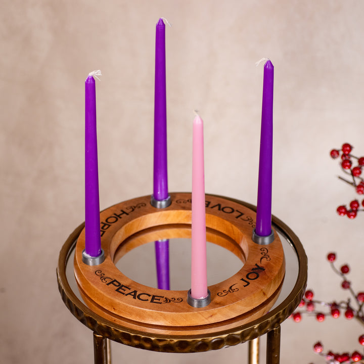 Advent Wreath - Cedar - Engraved - Candles Included - 10.25" Diameter