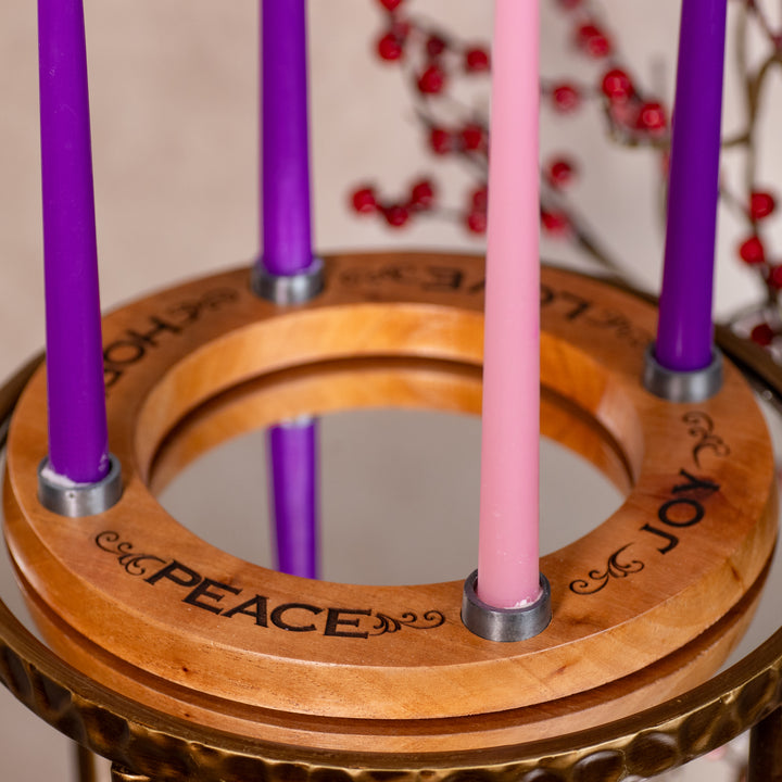 Advent Wreath - Cedar - Engraved - Candles Included - 10.25" Diameter