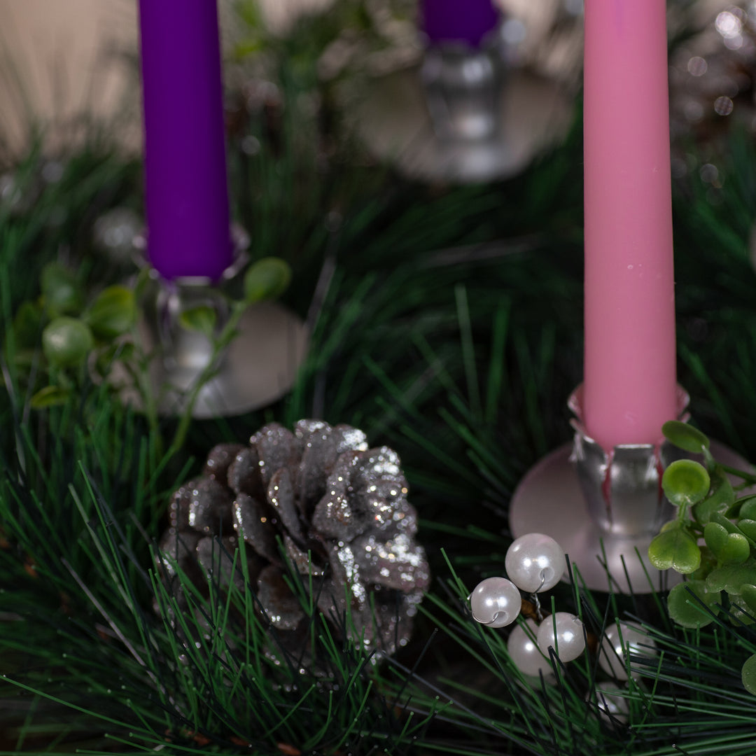Advent Wreath - Pine - White Balls - 14" D