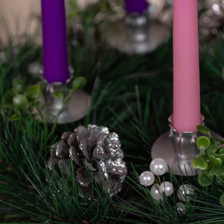 Advent Wreath - Pine - White Balls - 14" D