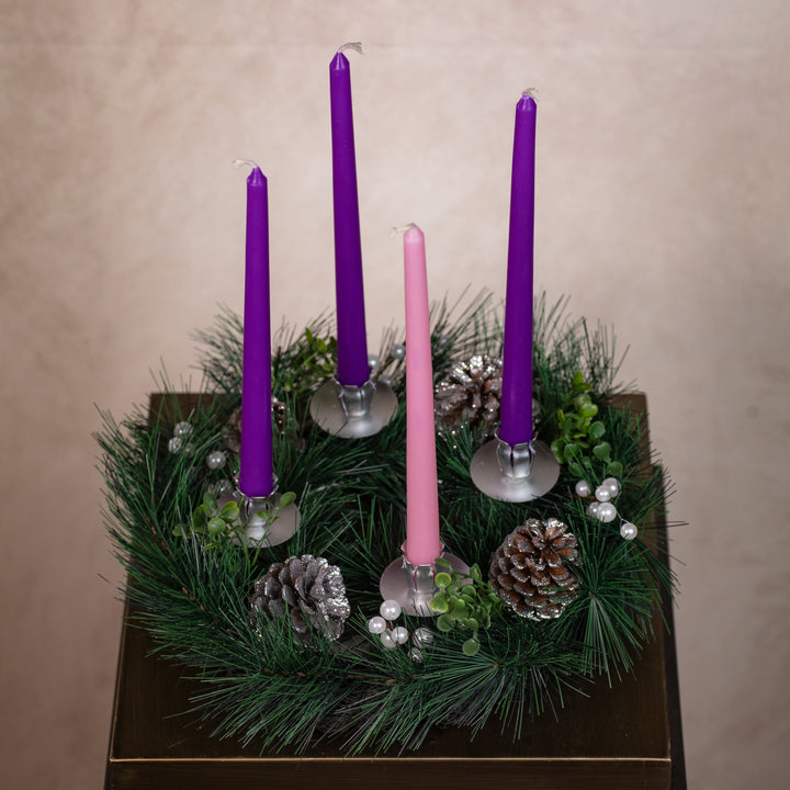 Advent Wreath - Pine - White Balls - 14" D