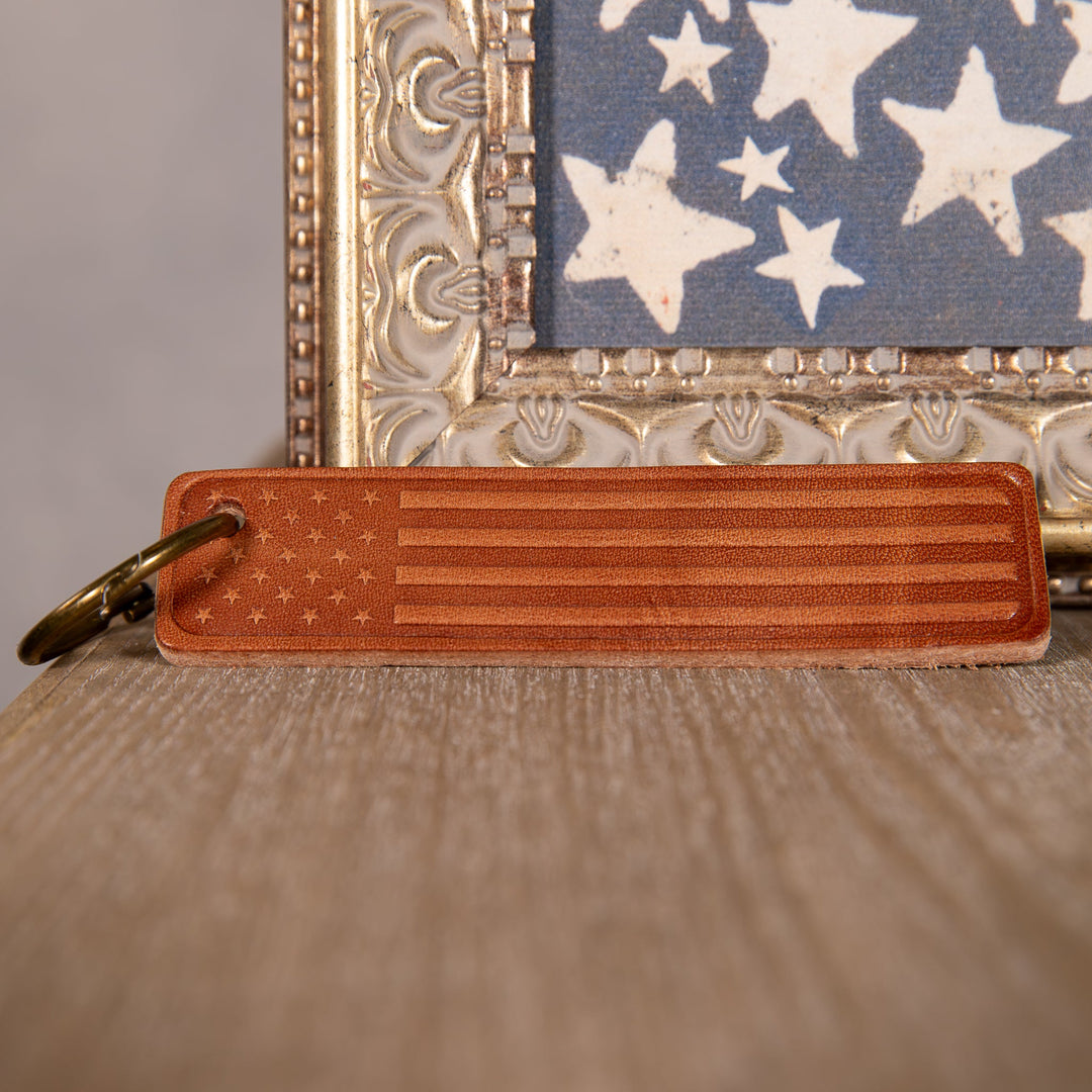 American Flag Leather Keychain
