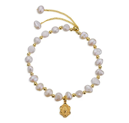 Bracelet - MM - Pearl - Gold Bead Plated - Gold Over SS