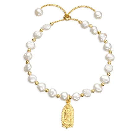 Bracelet - OLG - Pearl &amp; Gold Bead - Gold over Sterling Silver