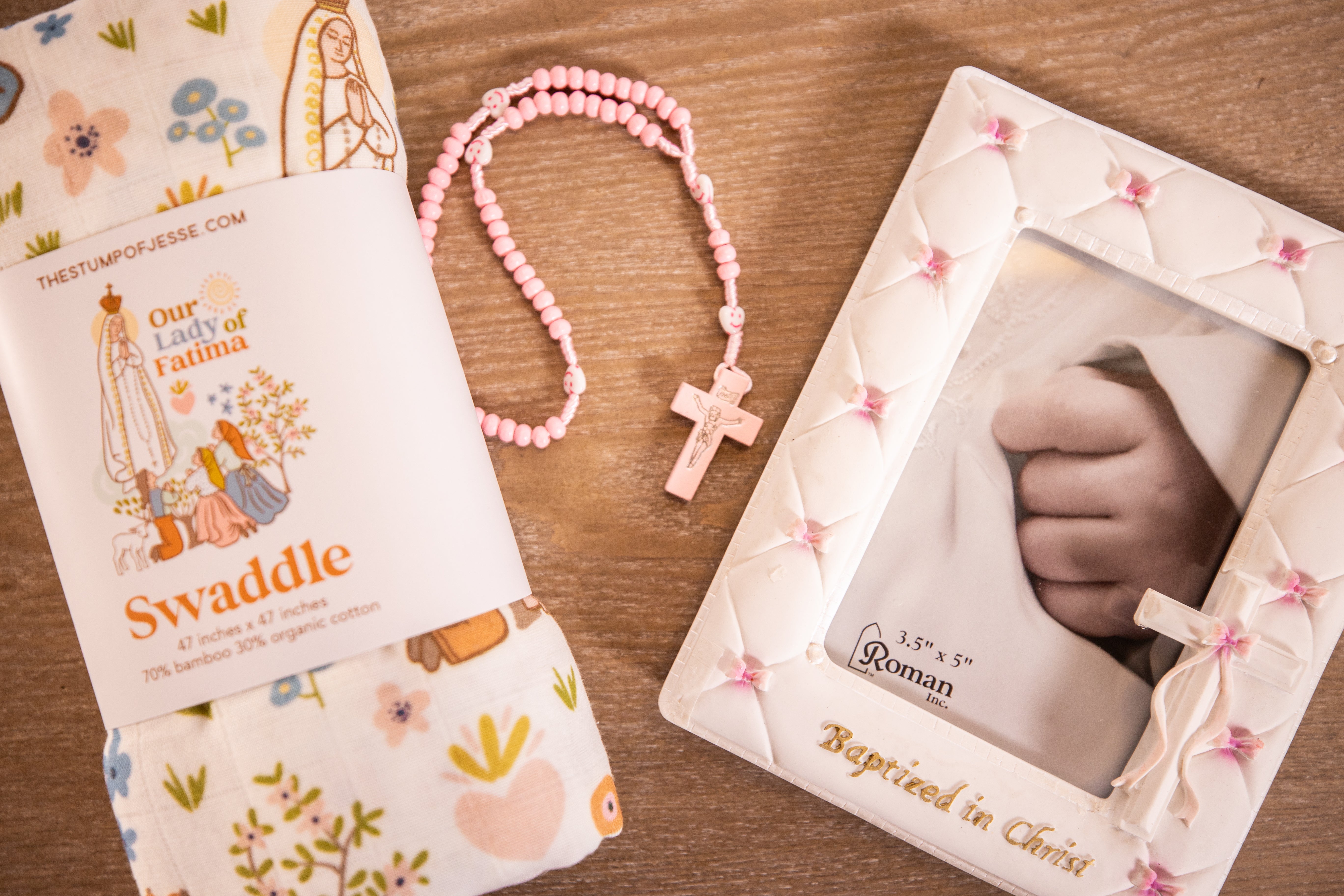 Frame - Baptised in Christ - Pink Bows - 7"H - Fits 3.5x5