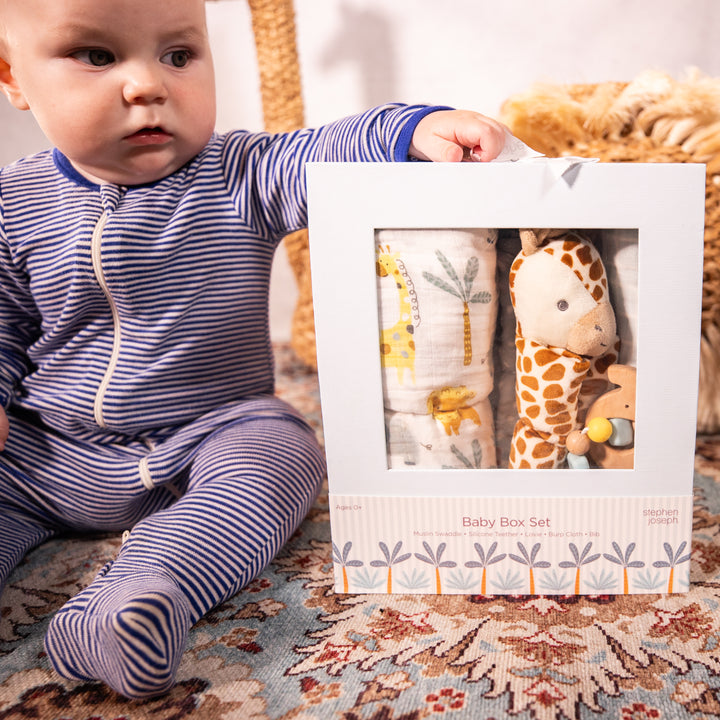 Baby Box Set - Zoo - Swaddle, Teether, Lovie, Burp Cloth, &amp; Bib
