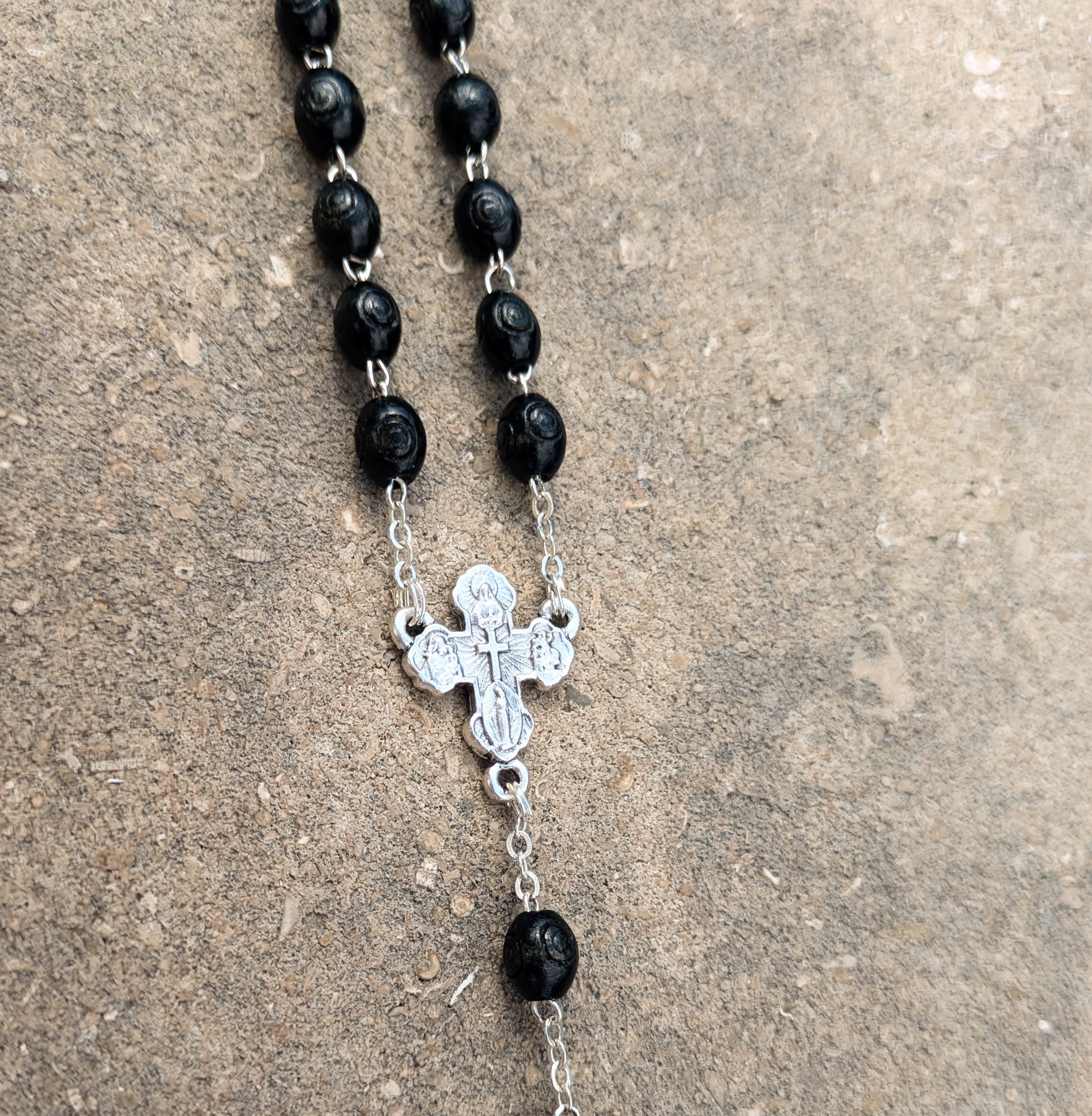 Rosary - Black Wood - Rose Detail