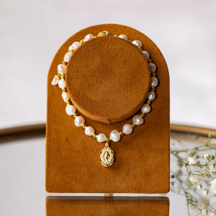 Bracelet - MM - Pearl - Gold Bead Plated - Gold Over SS