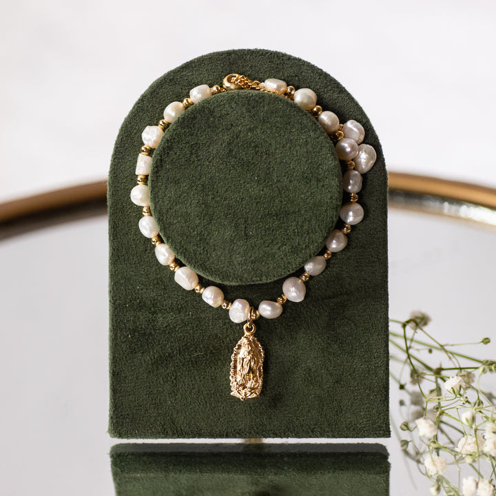 Bracelet - OLG - Pearl &amp; Gold Bead - Gold over Sterling Silver