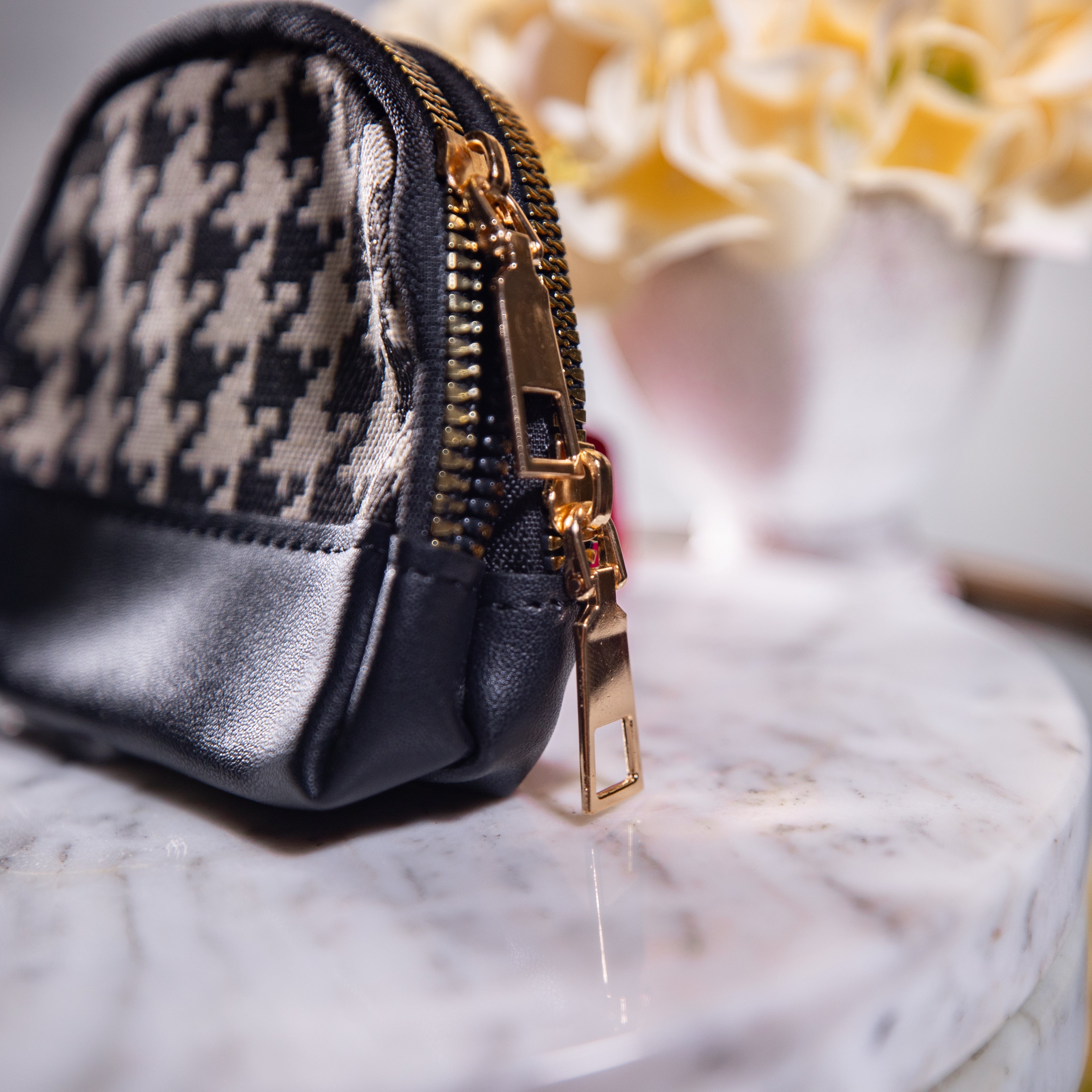 Double Zipper Purse - Houndstooth