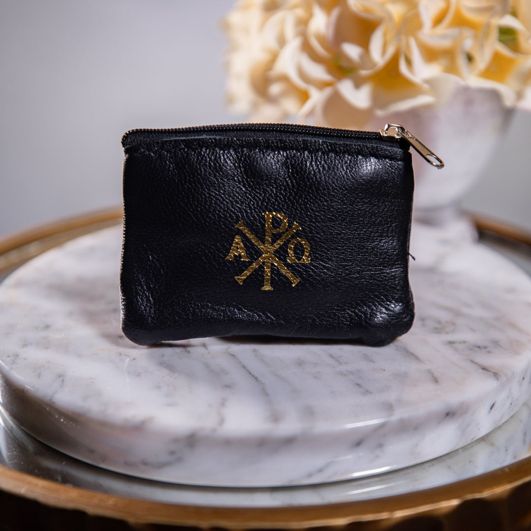 Rosary Case - Black Leather/Velveteen