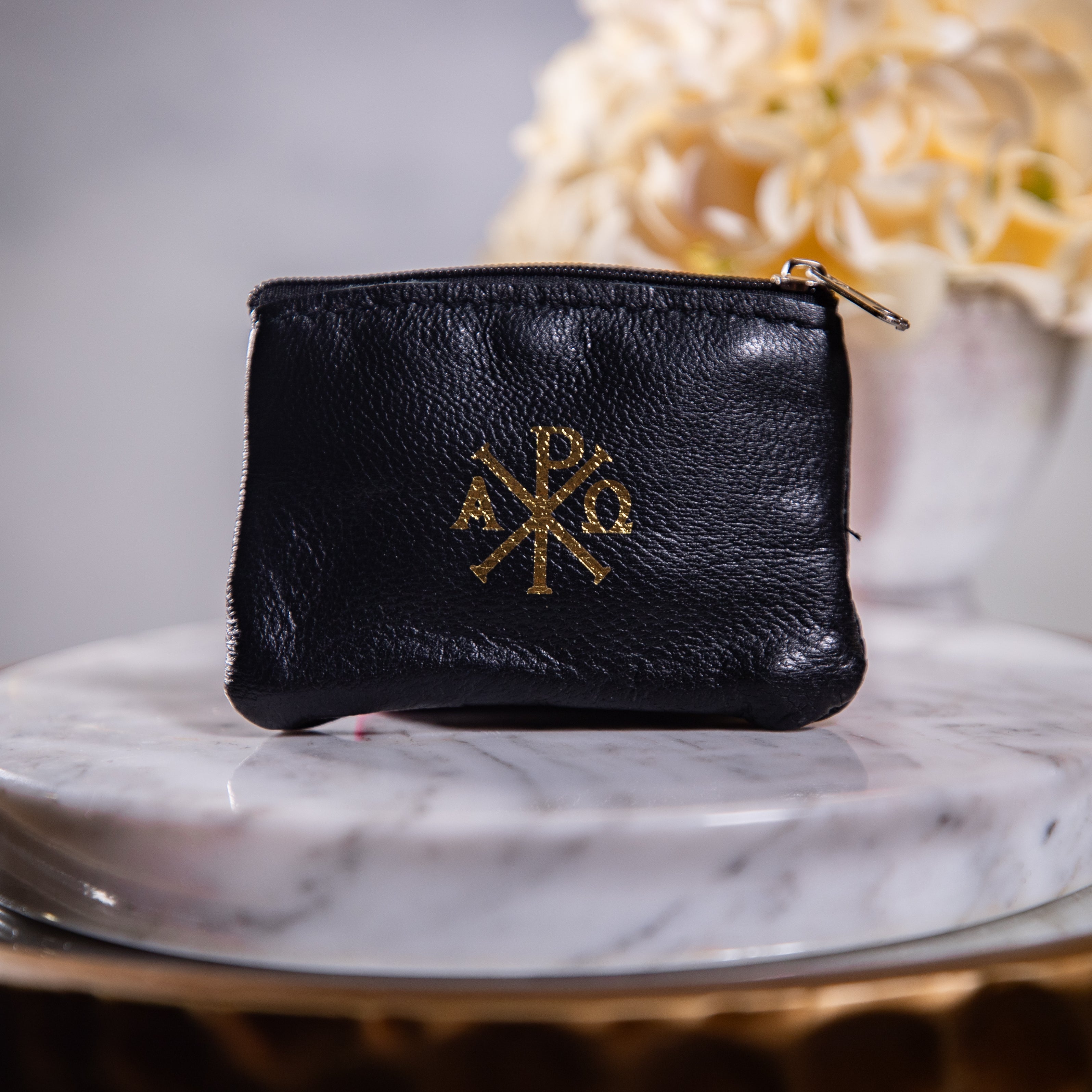 Rosary Case - Black Leather/Velveteen