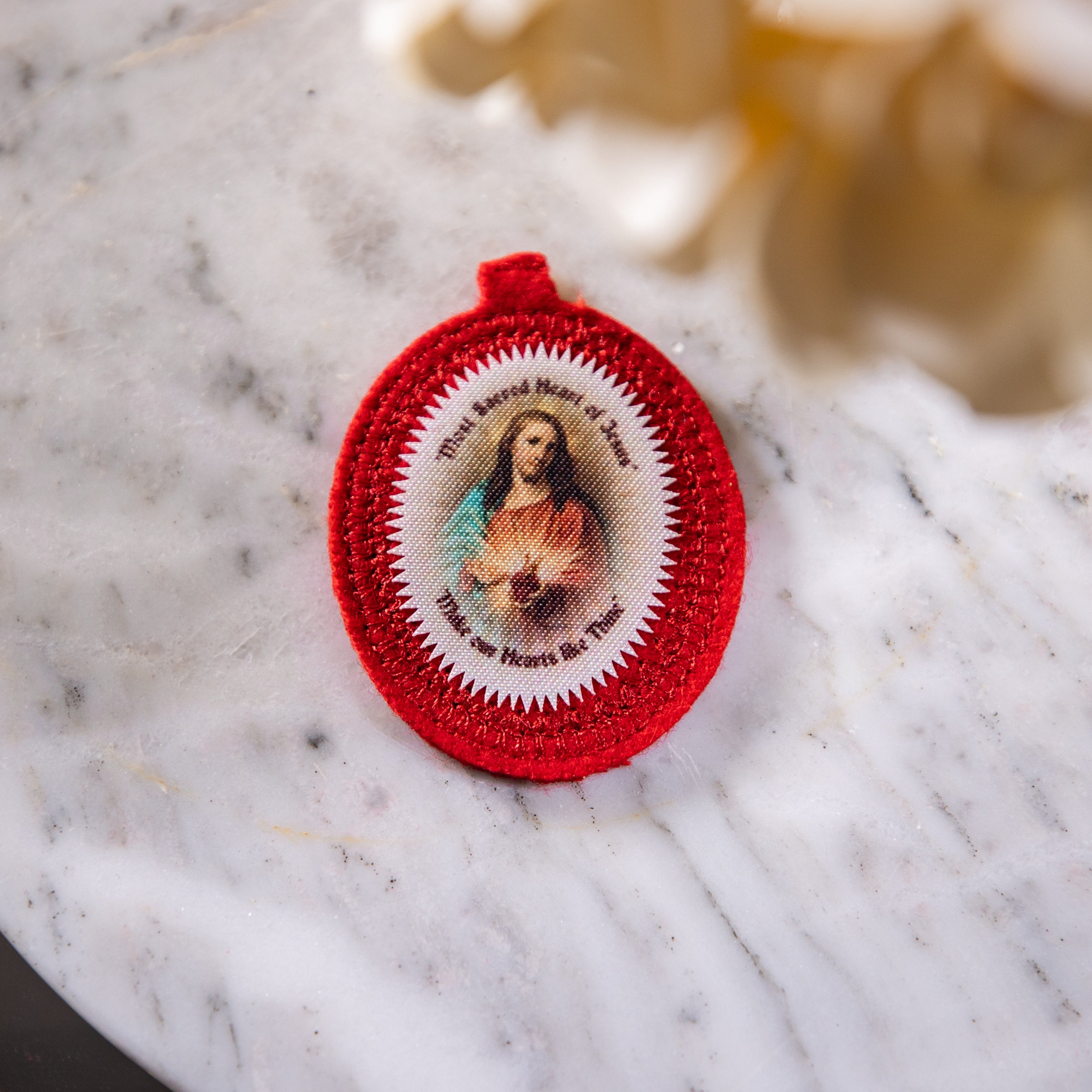 Scapular - Red - Sacred Heart - Pure Wool