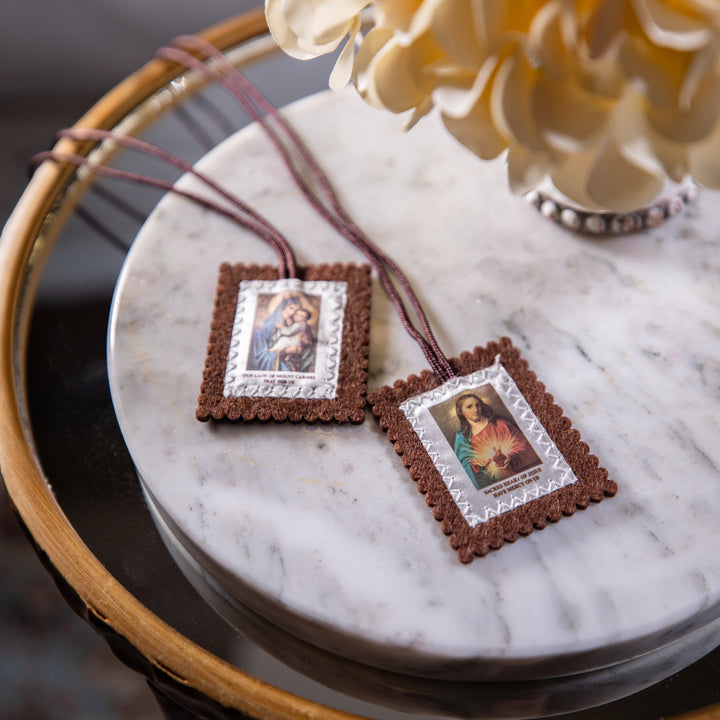 Brown Scapular - SHJ &amp; OL Mt Carmel - Colored Image - 1.5"x2" - 21"