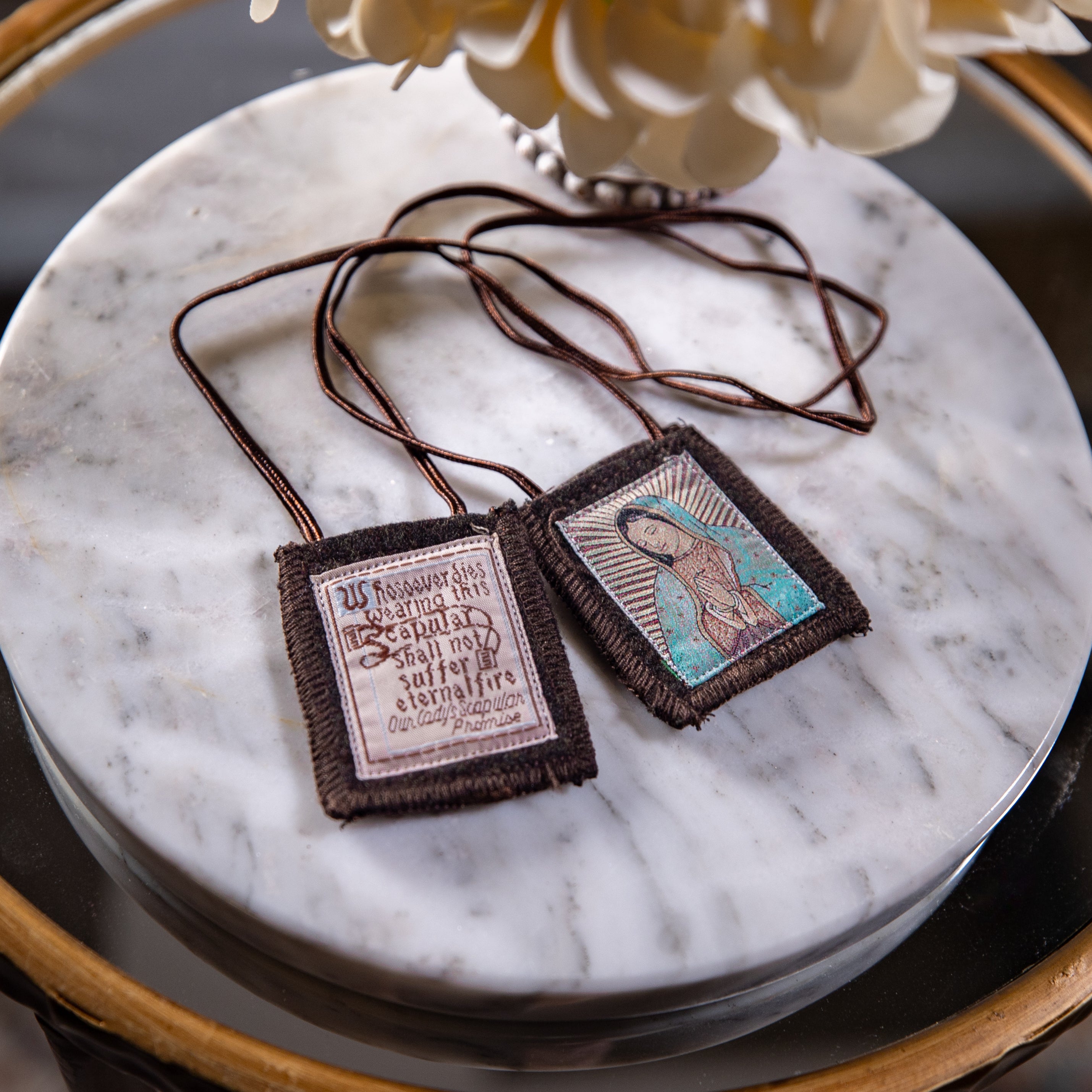 Scapular - OLG Bust - 1.75x2" - Brown Wool