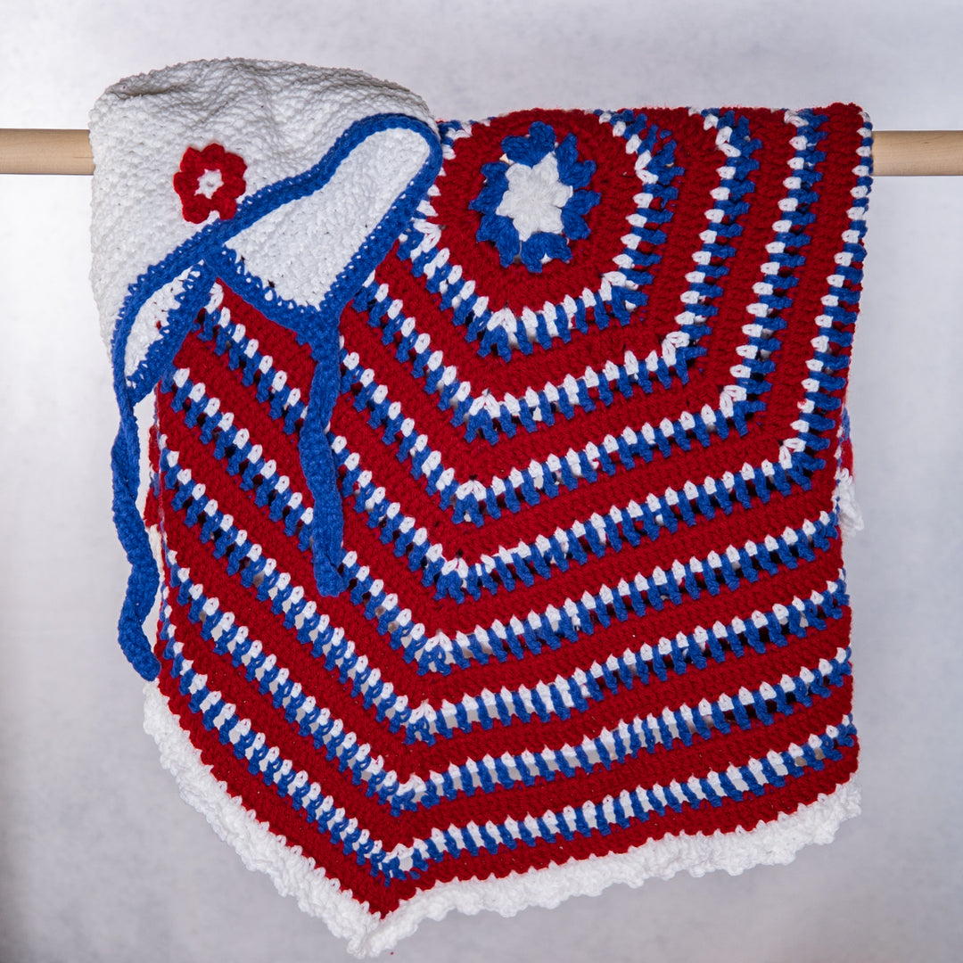 Baby Blanket - Americana - Red White Blue - Hexagon
