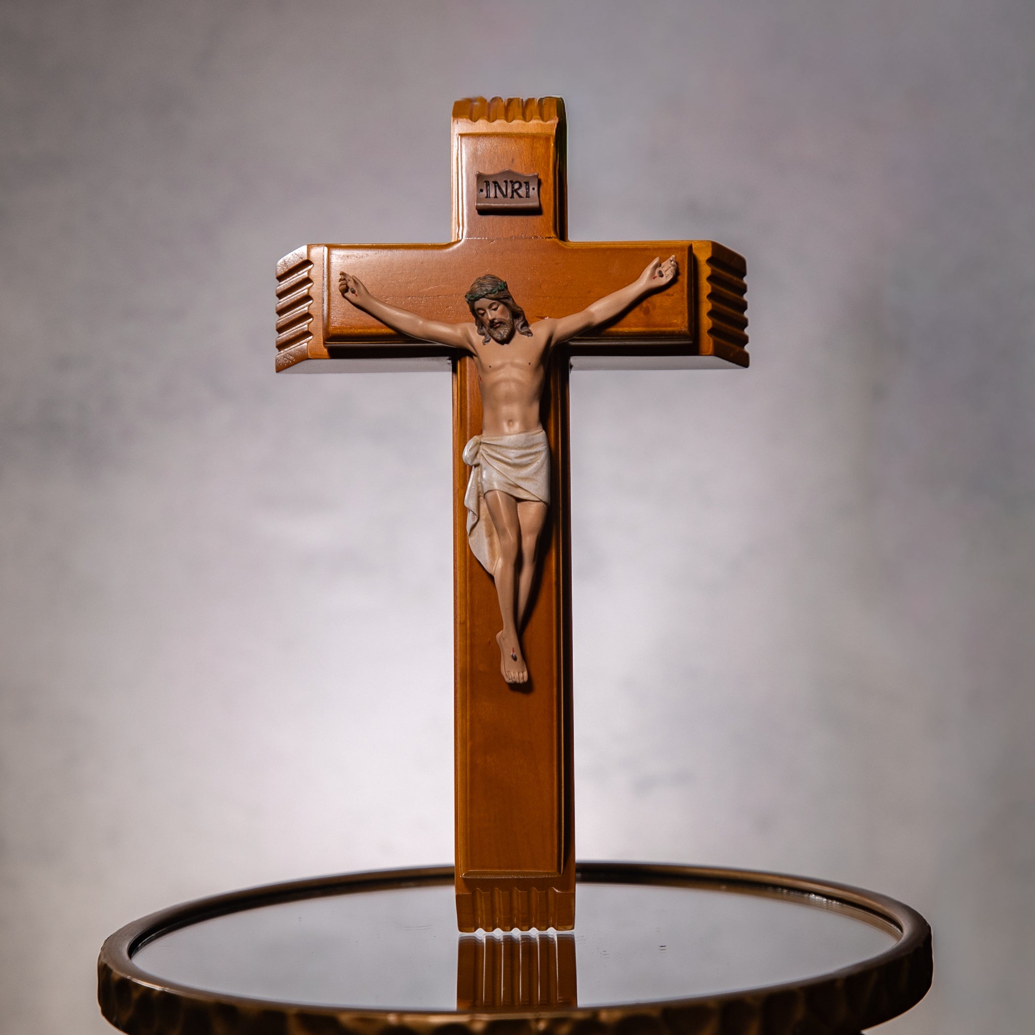 Sick Call Crucifix - 13" - Color Corpus - Resin/Glass - Wood - Candles/HW Bottle