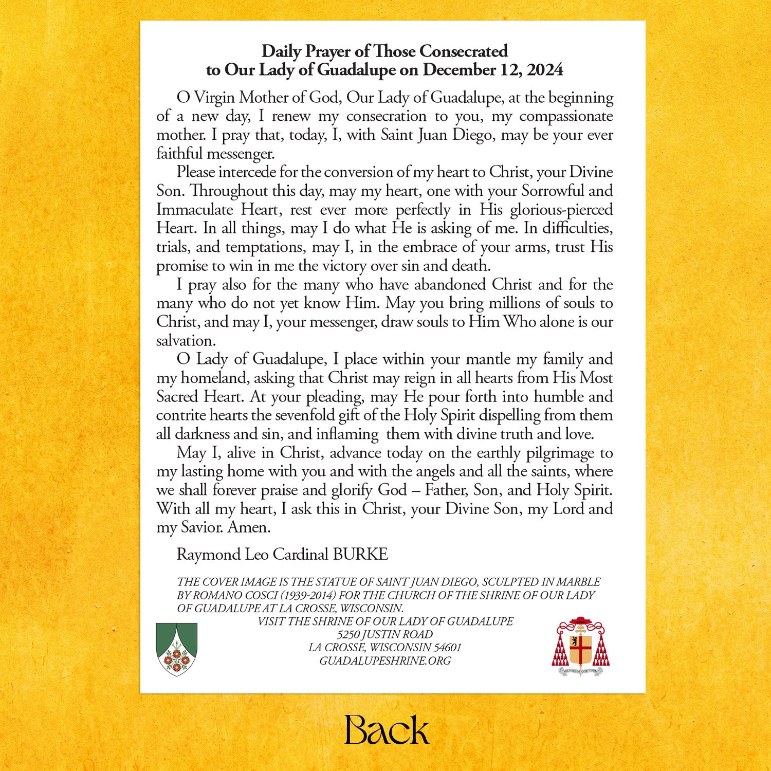 Daily Consecration Prayer Card