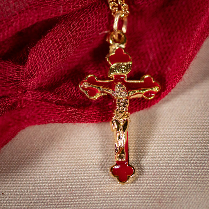 Gold Plated w/Red Epoxy Crucifix