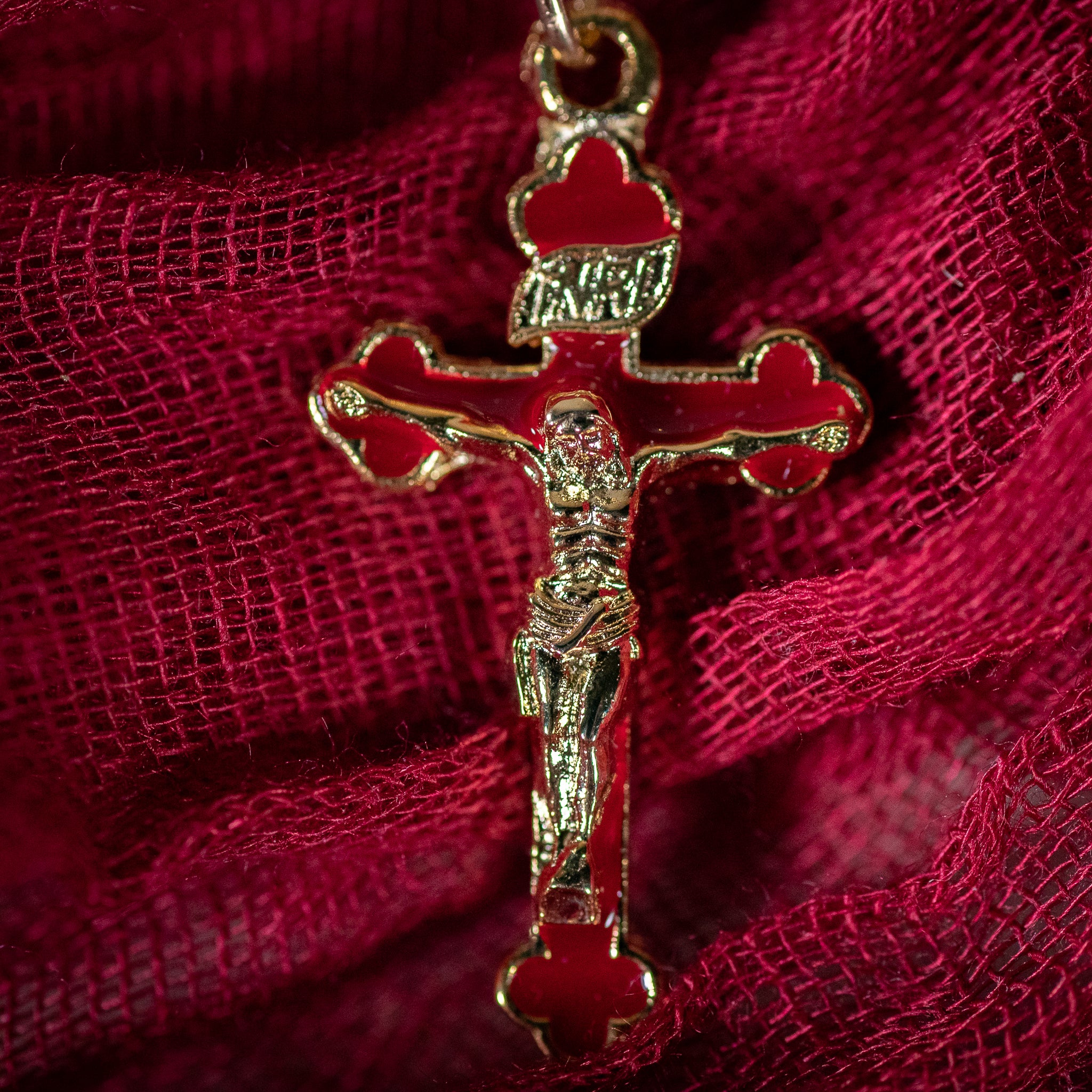 Gold Plated w/Red Epoxy Crucifix