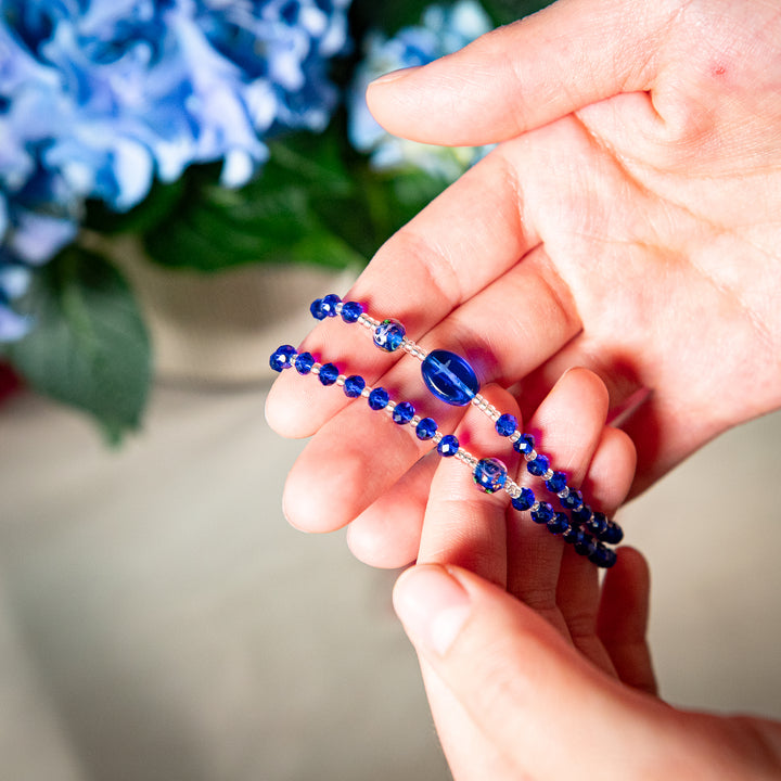 Blue Crystal Wrap Rosary Bracelet