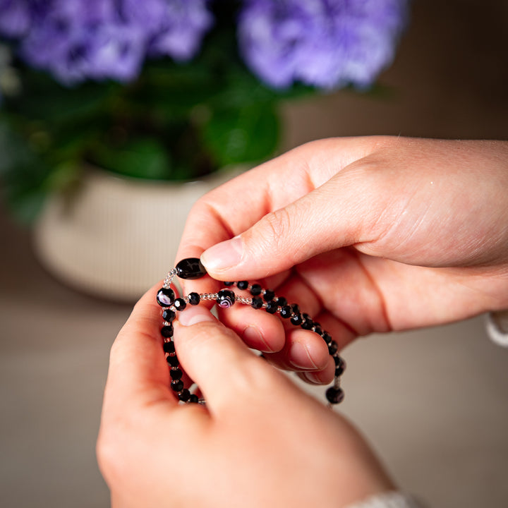 Black Crystal Wrap Rosary Bracelet