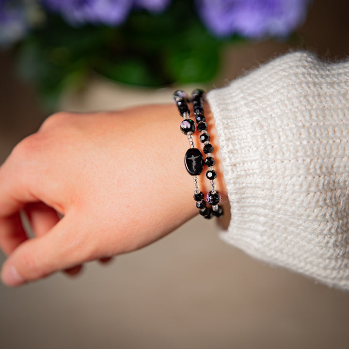 Black Crystal Wrap Rosary Bracelet