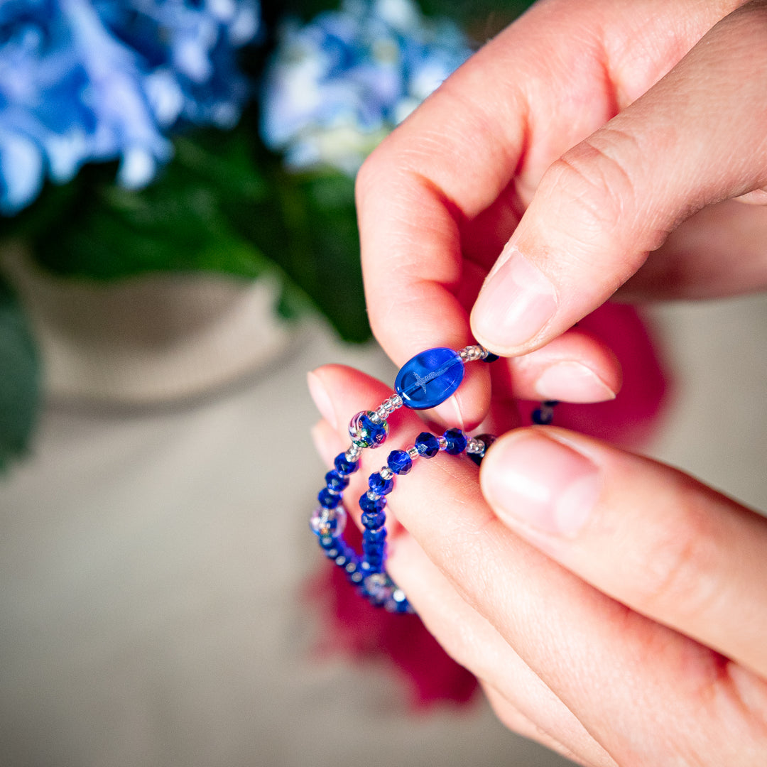 Blue Crystal Wrap Rosary Bracelet