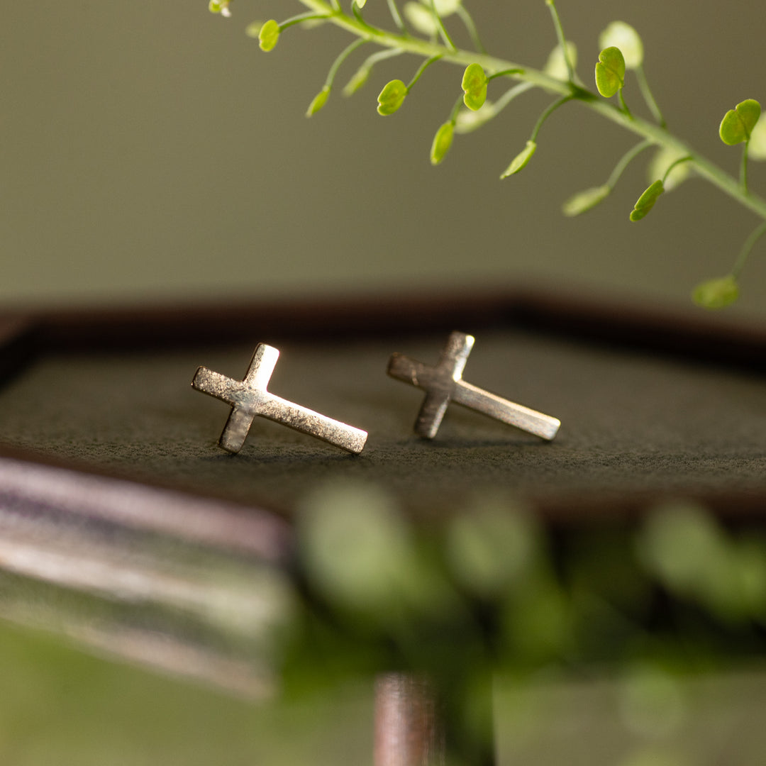 Earrings - Cross - Stainless Steel - Gold - Studs