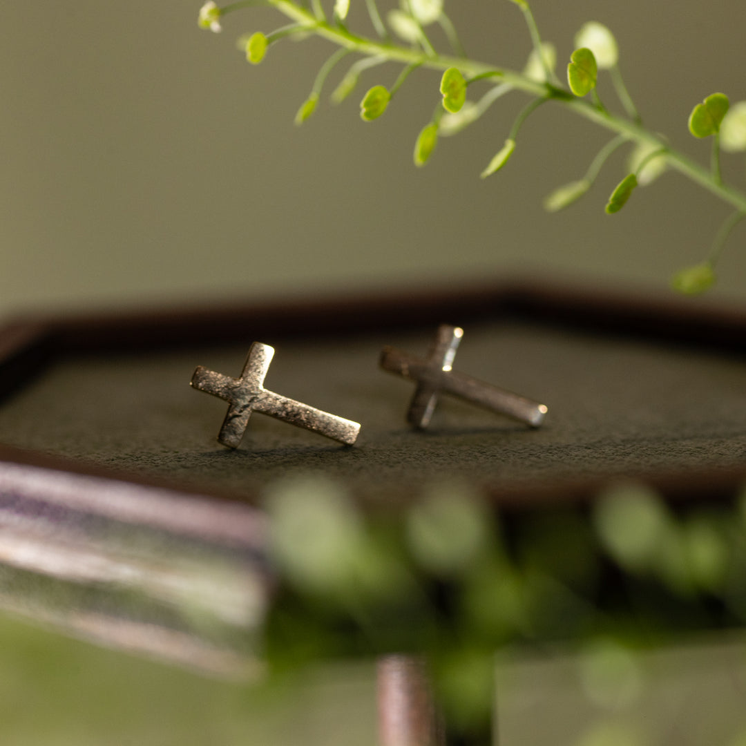 Earrings - Cross - Stainless Steel - Gold - Studs