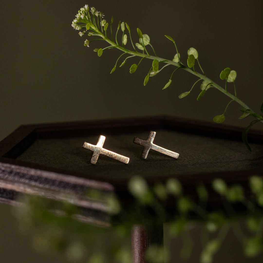 Earrings - Cross - Stainless Steel - Gold - Studs
