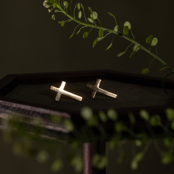 Earrings - Cross - Stainless Steel - Gold - Studs