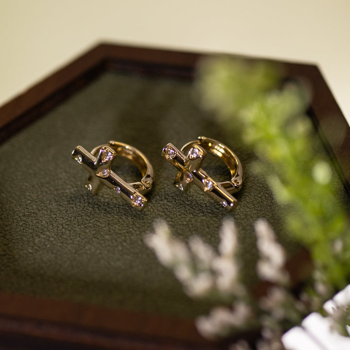 Earrings - Cross - 16K Gold Filled - Cz - Studs