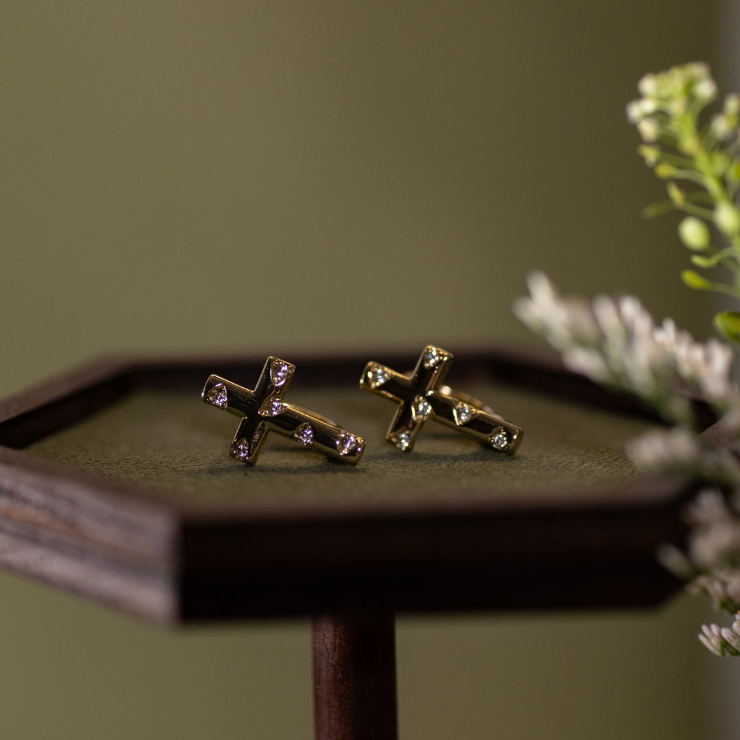 Earrings - Cross - 16K Gold Filled - Cz - Studs