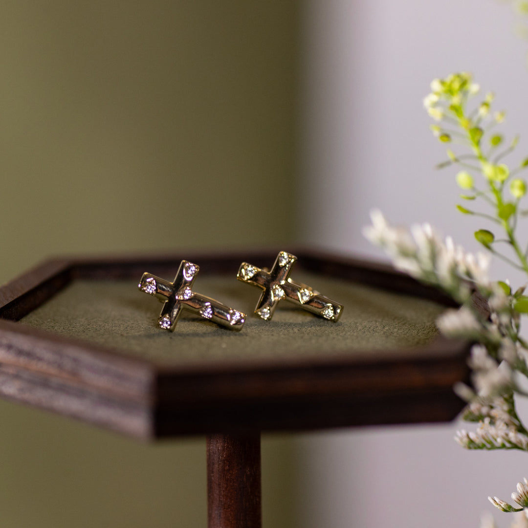 Earrings - Cross - 16K Gold Filled - Cz - Studs
