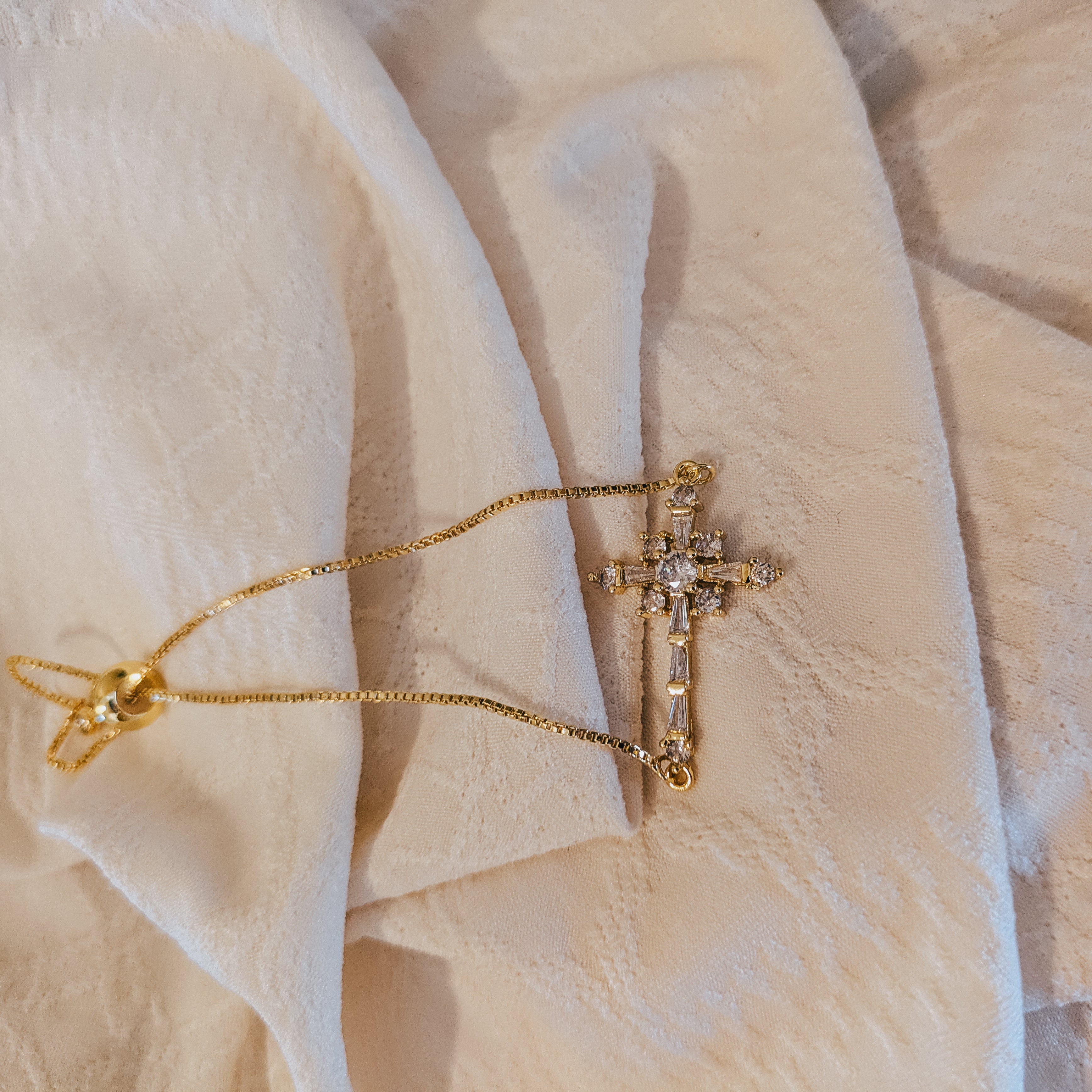 Crystal Embellished Cross Bolo Closure Bracelet
