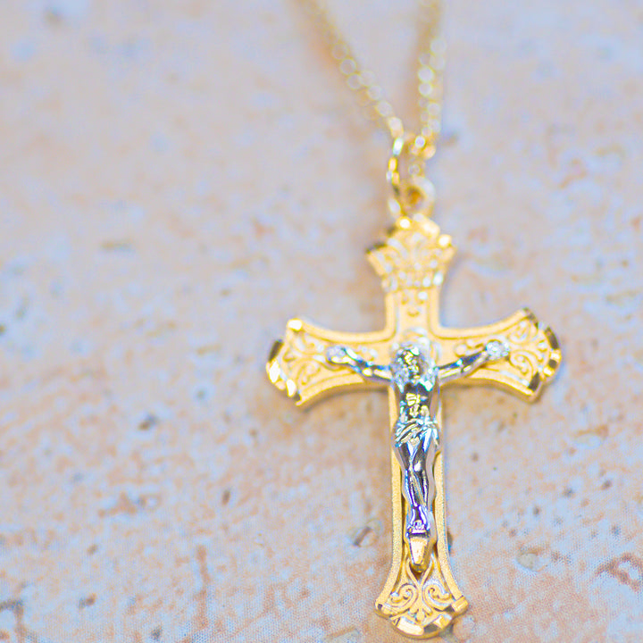 Sterling Silver and Gold Two-Tone Crucifix