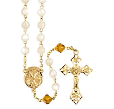 Rosary - Pearl - Crystal - Gold Over SS