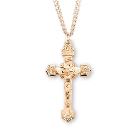 Pendant - Crucifix - 16kt Gold over Sterling Silver - 24" Gold Plated