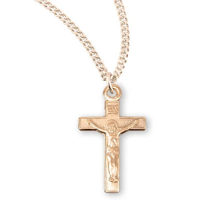 Pendant - Crucifix - 16kt Gold Over SS - 16" Gold Plated