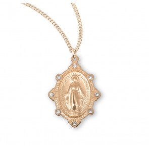 Pendant - MM w/ Crystal stones - 16k Gold over Sterling Silver - 18" Gold Plated Chain