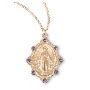 Pendant - MM w/ Sapphire stones - 16k Gold over Sterling Silver - 18" Gold plated chain