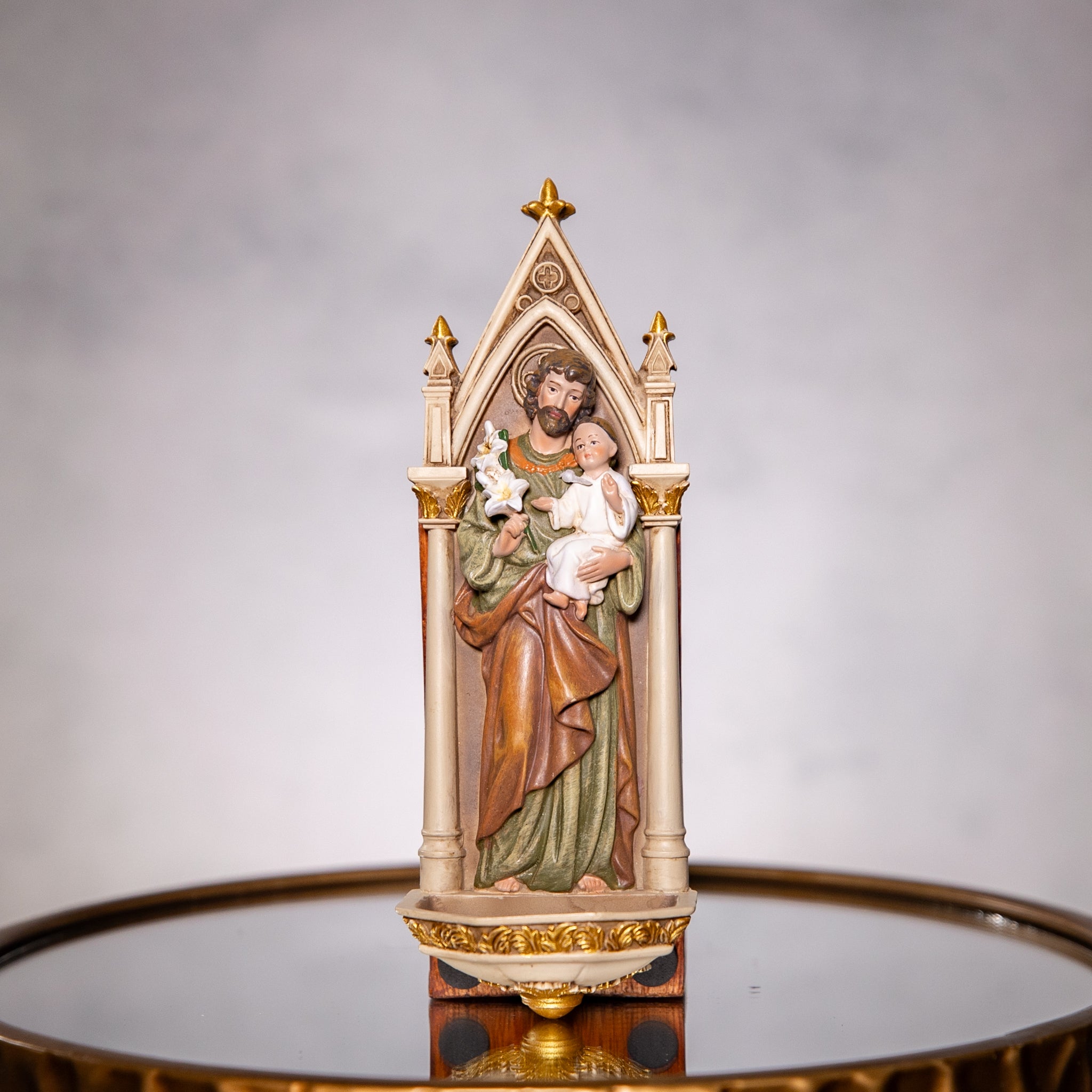 Holy Water Font - St. Joseph w/Baby Jesus - Resin/Stone Mix - 7.75"