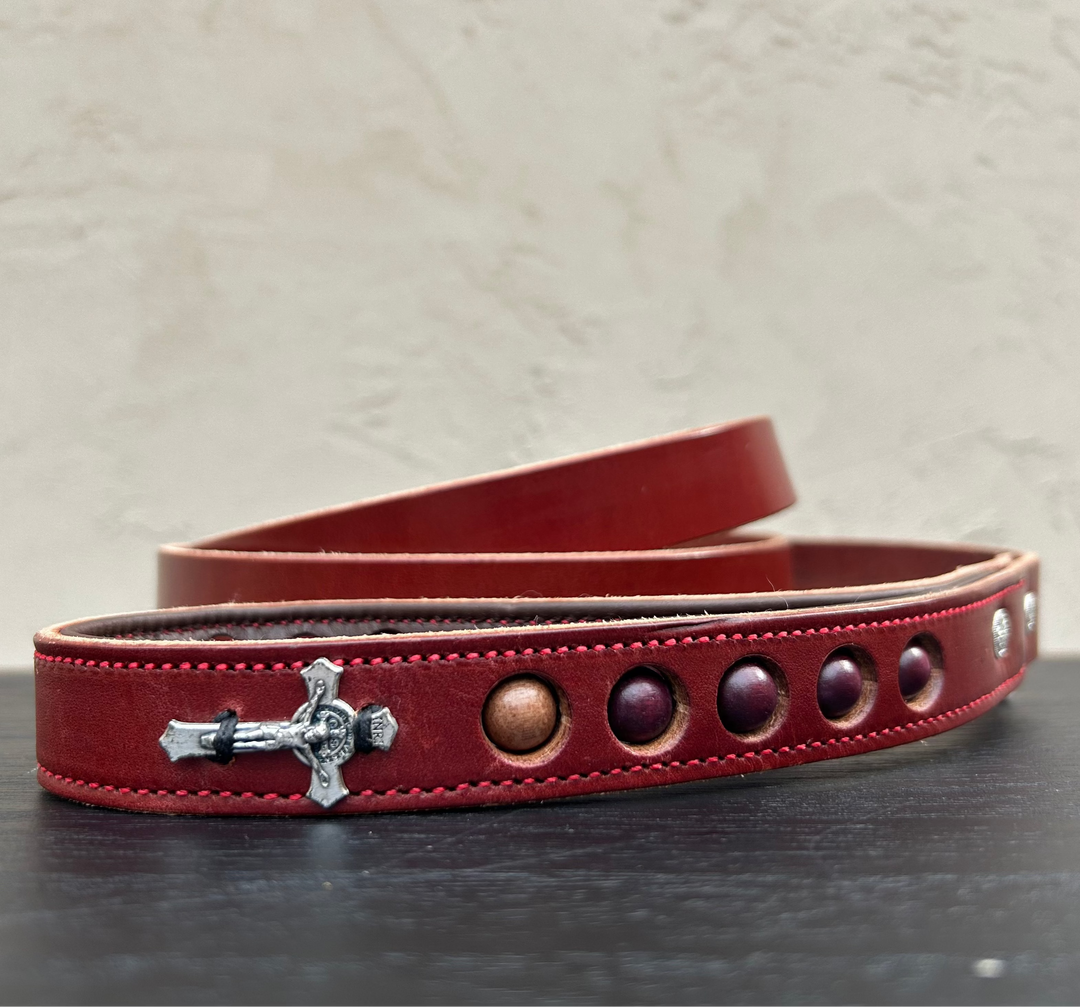 Leather St. Benedict Rosary Leash for Medium to Large Dogs